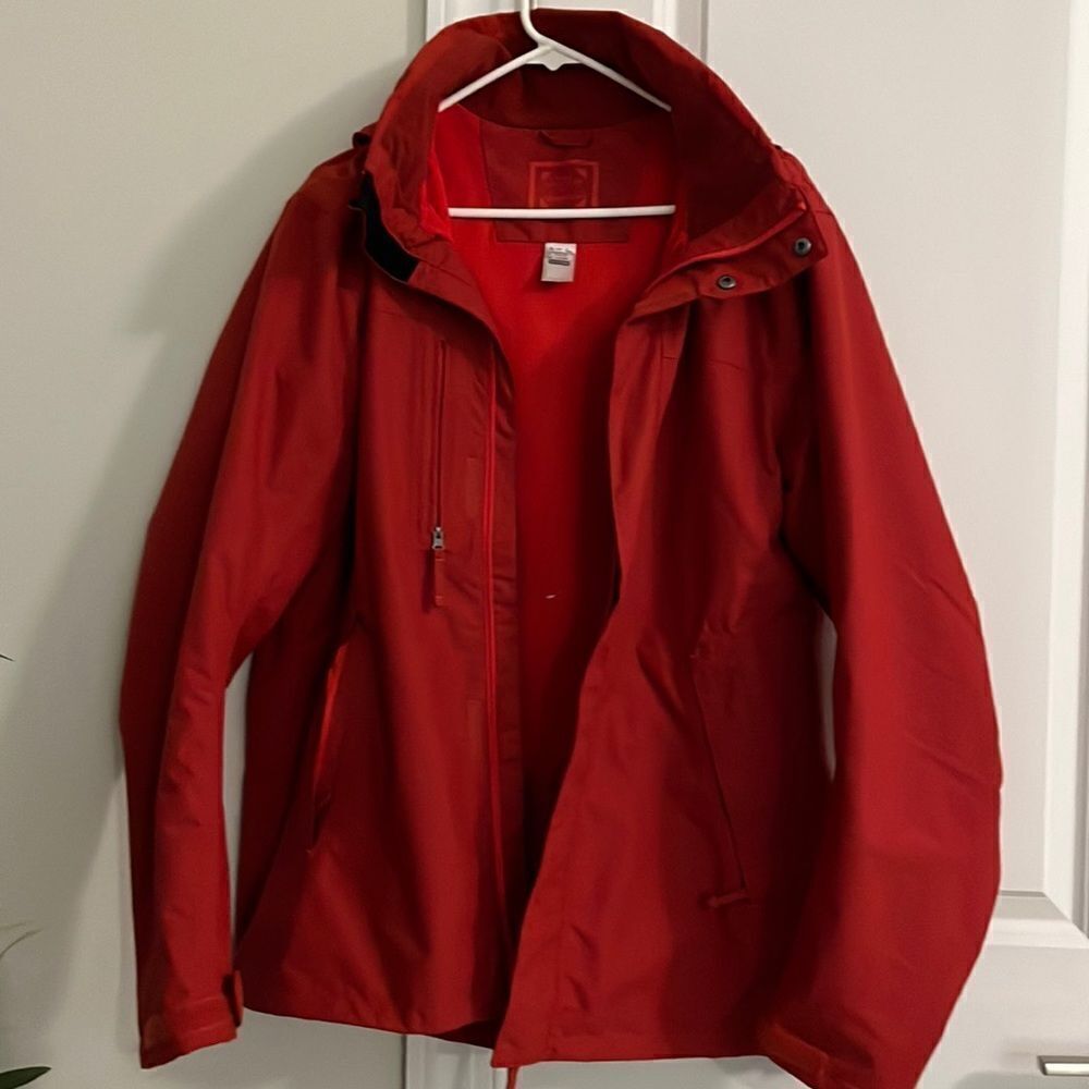 Quechua Decathalon red orange men’s hooded hiking trail waterproof jacket XL